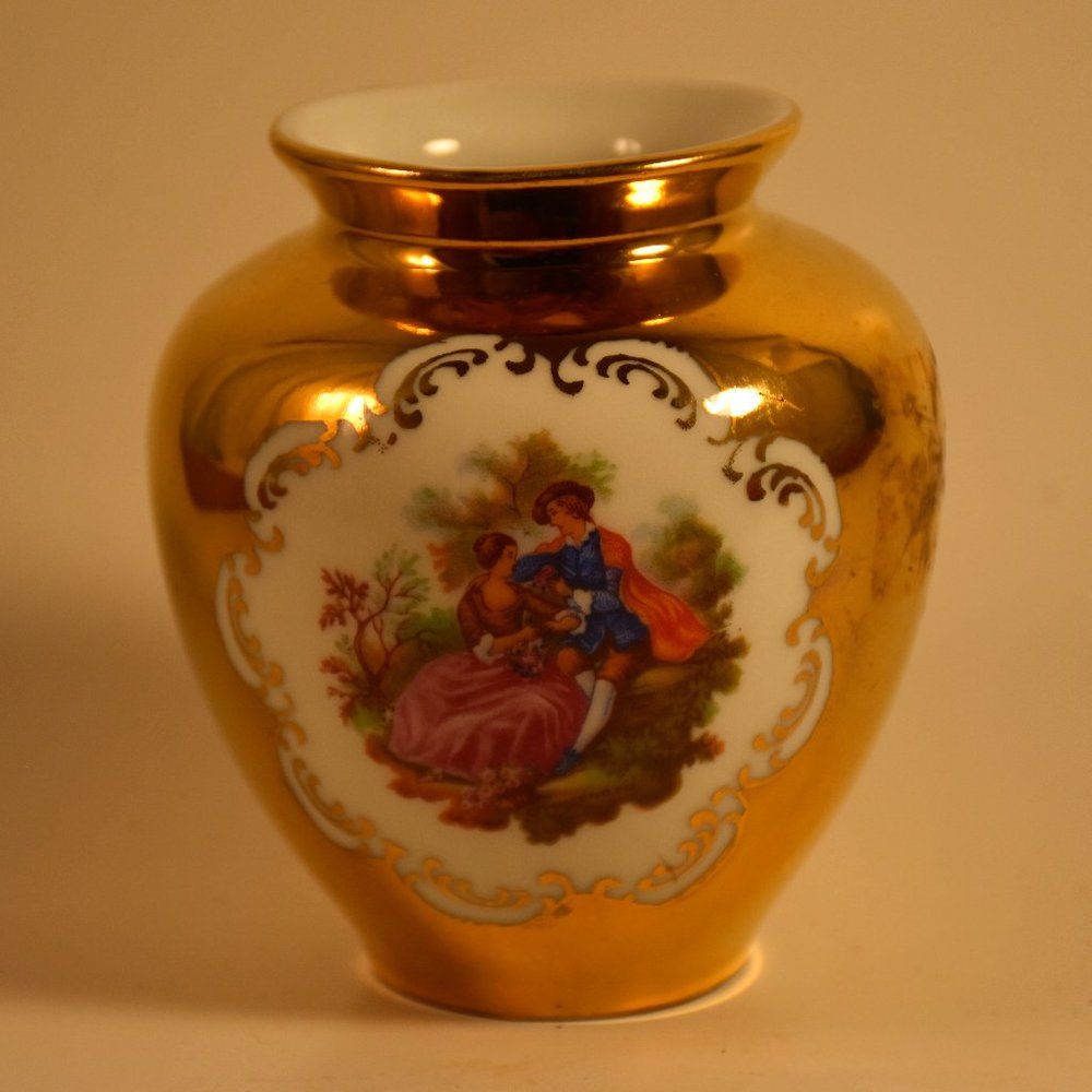 STW Bavaria Germany Romantic Couple Bud Vase Gold